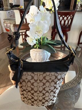 🤎🖤VINTAGE Y2K COACH SIGNATURE BLEAKER BUCKET/DUFFLE KHAKI/ BLACK BAG! 🤎🖤11437
